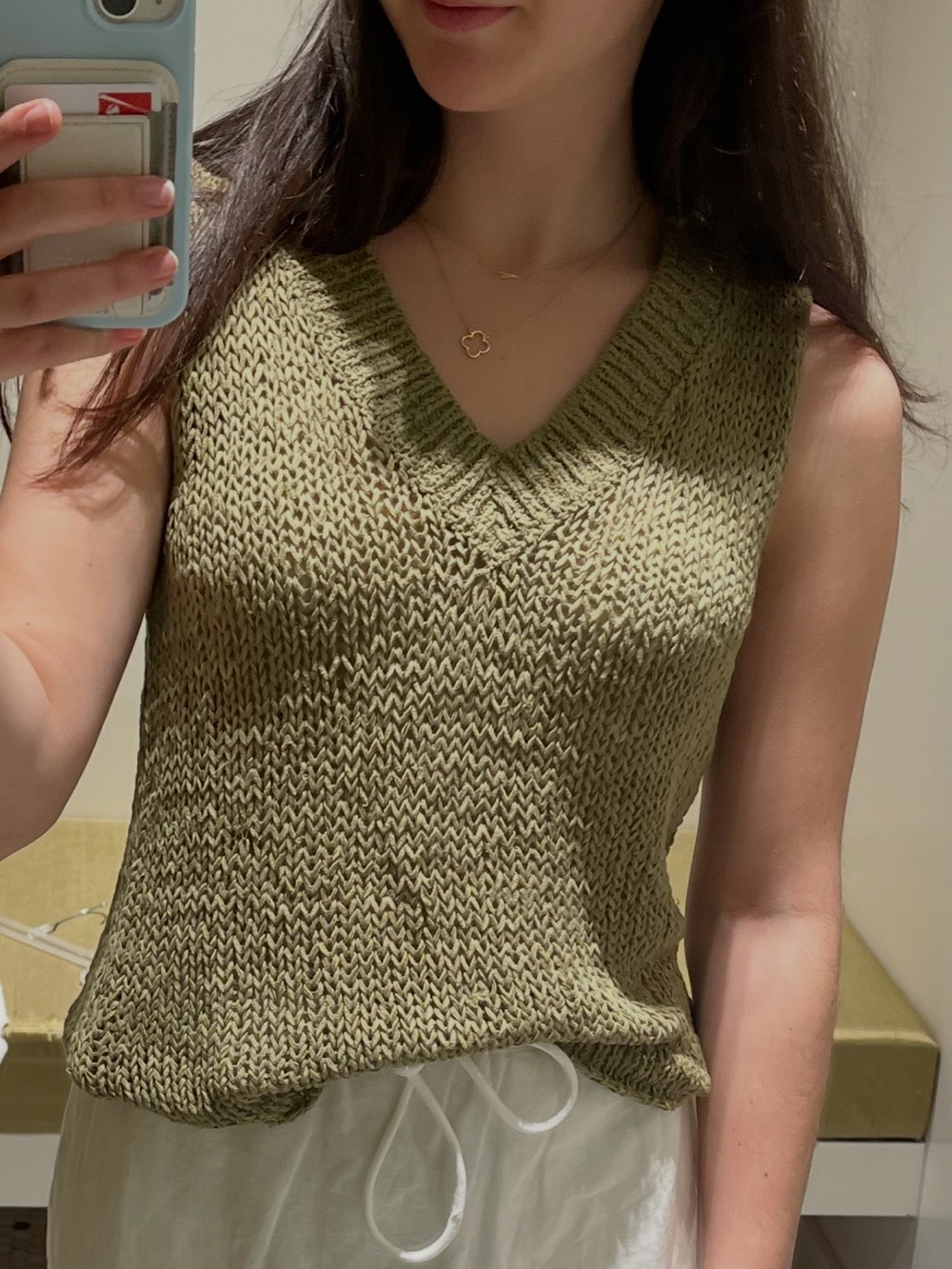 Unsubscribed Olive Knit V-Neck Sleeveless Sweater Top XXS